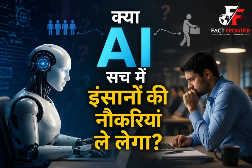 भविष्य की नौकरियों और AI के प्रभाव को दर्शाता आधुनिक डिजिटल वर्कप्लेस