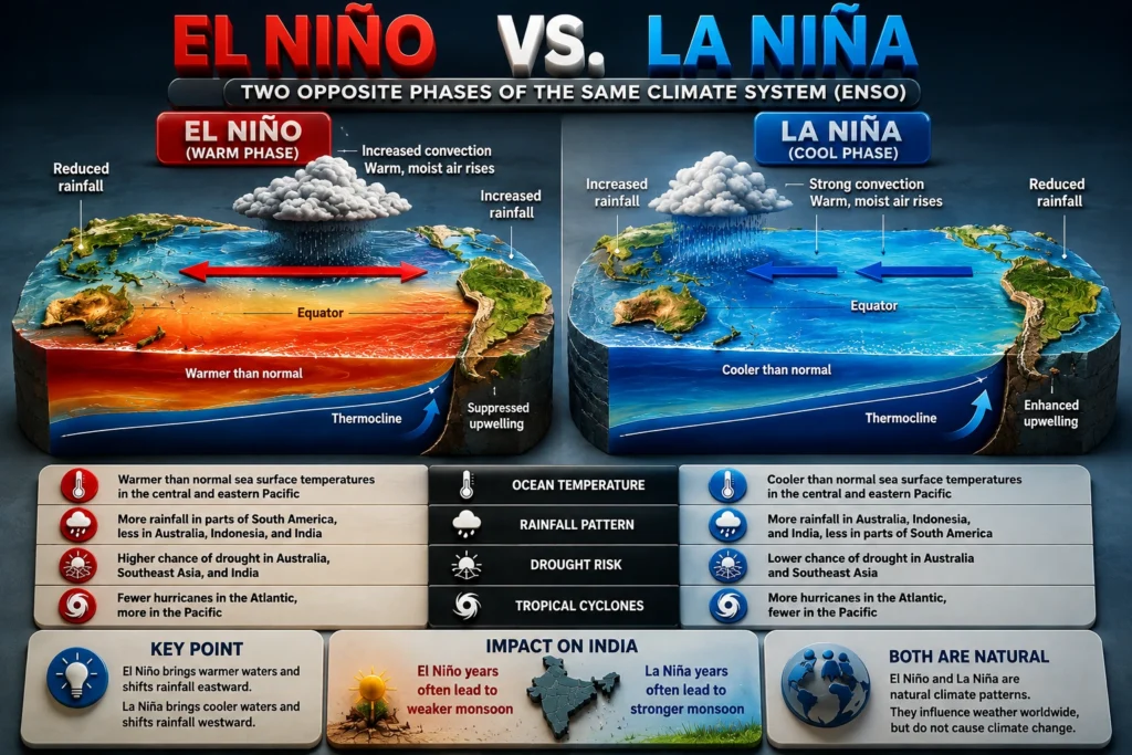 3D illustration showing Super El Niño warming the Pacific Ocean and influencing global weather patterns.