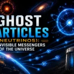 Ghost Particles (Neutrinos) traveling through space representing the invisible messengers of the universe.
