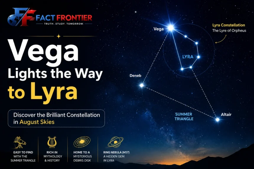 Map showing the Summer Triangle with Vega, Deneb, and Altair in the August night sky