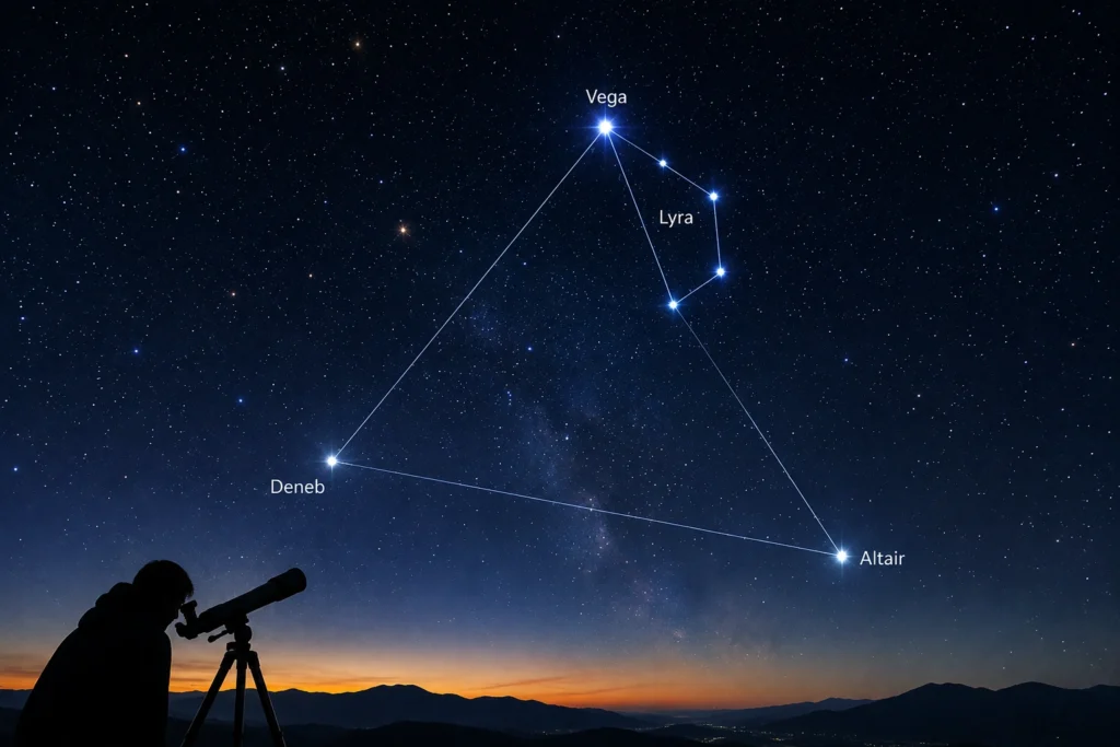 Vega Lyra constellation in the August night sky