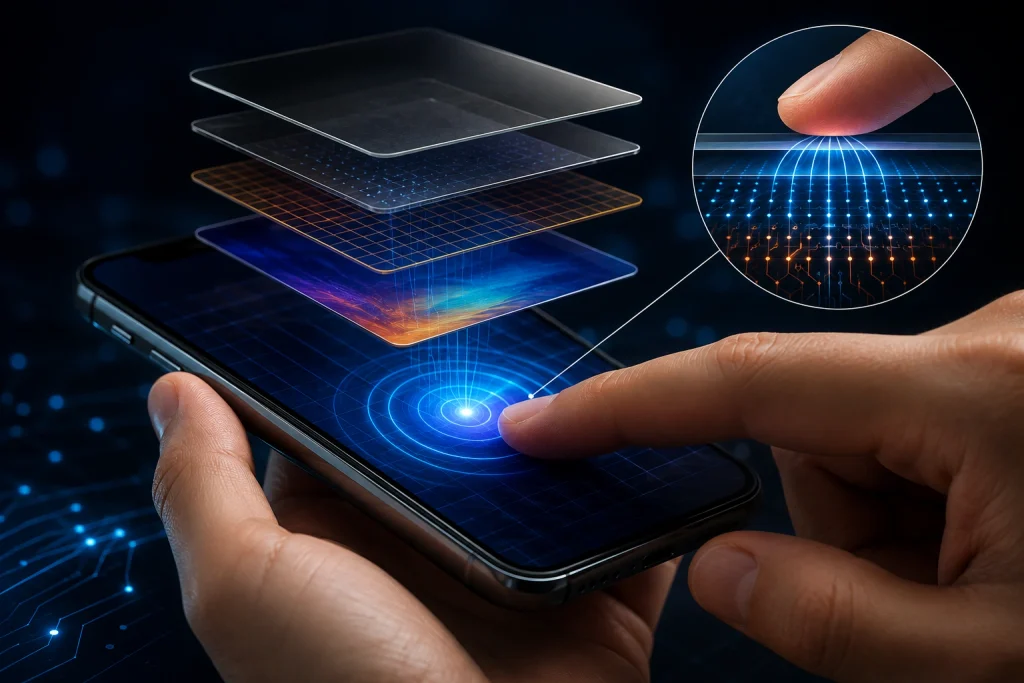 How smartphone touchscreens work using capacitive sensors and electrical fields