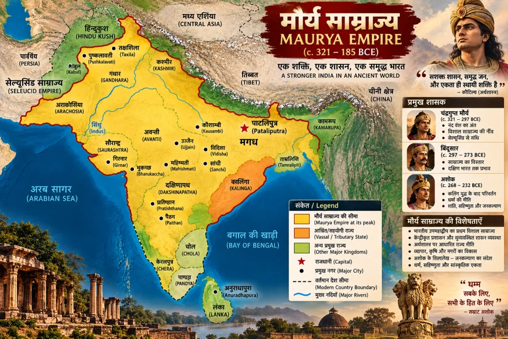 Mauryan Empire History: Sarnath Lion Capital of Ashoka symbolizing ancient Indian statecraft and monumental art