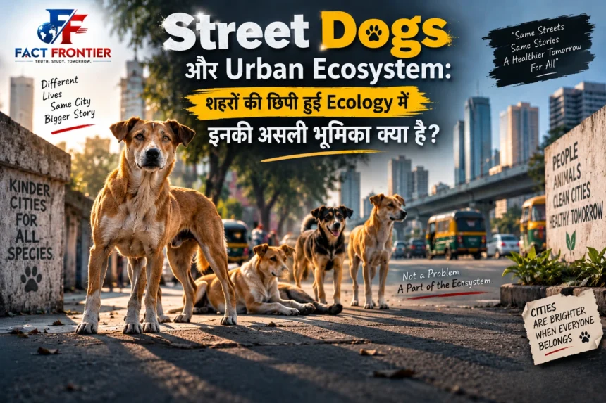 Street dogs aur urban ecosystem ke beech ka rishta darshata ek street dog