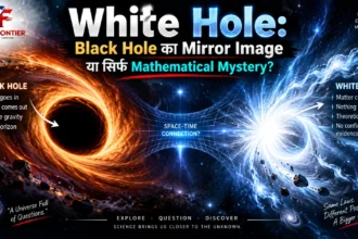 Cosmic comparison of a dark gravitational black hole pulling matter alongside a bright theoretical white hole expelling light